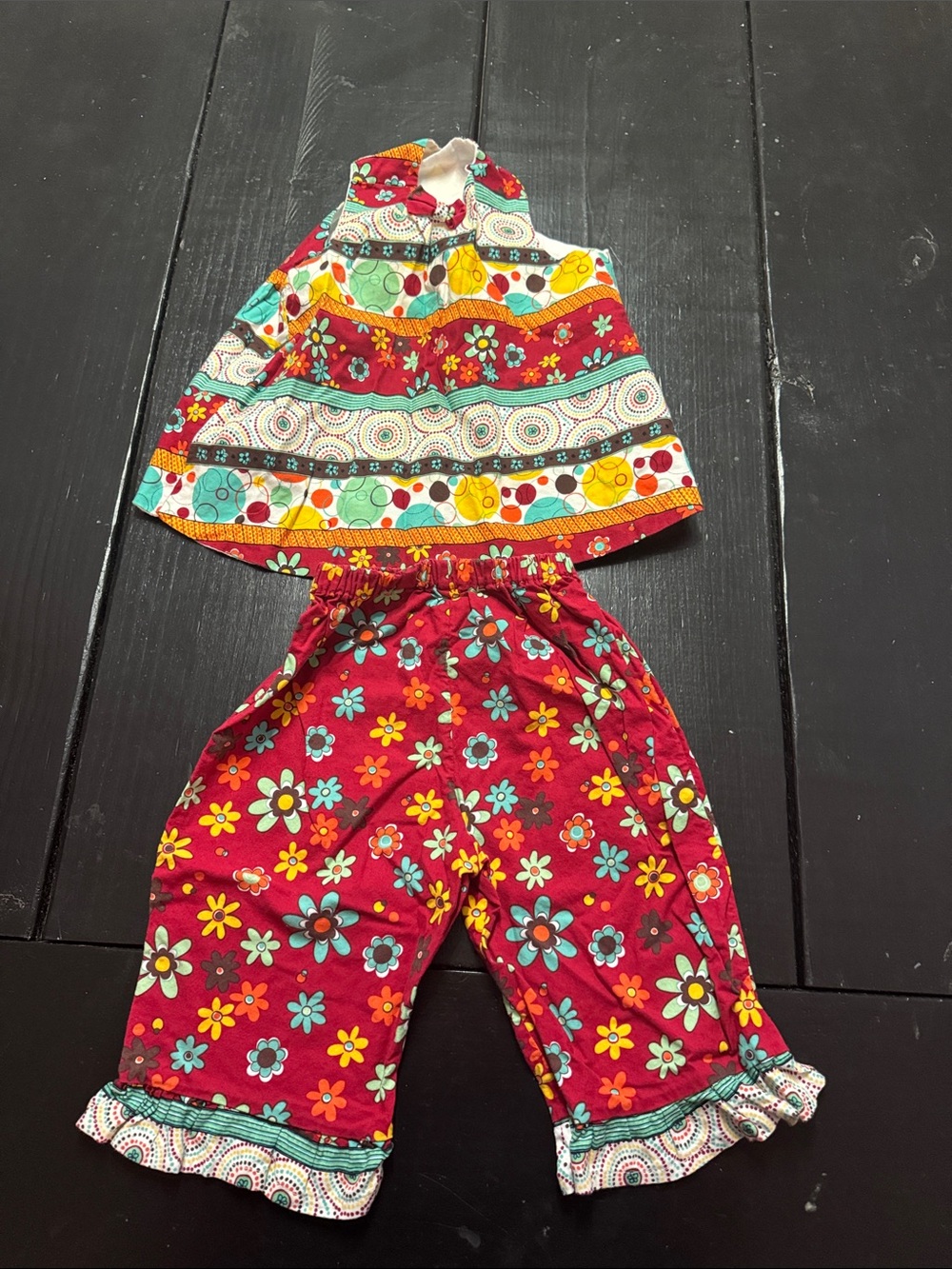 Kids Floral Halter Top and Pants Set - Red Multi